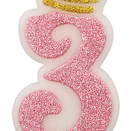 Świeczka PARTY GO, cyfra 3, 6,8cm, różowa (opakowanie 12 szt.)
