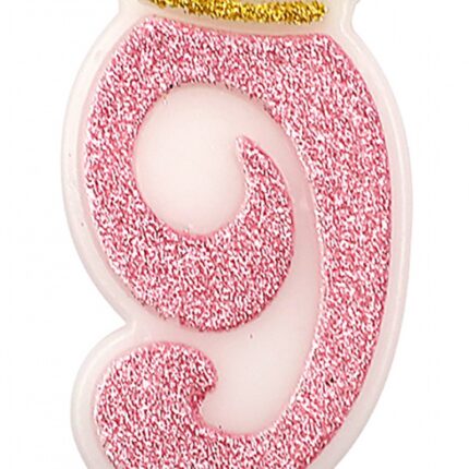 Świeczka PARTY GO, cyfra 9, 6,8cm, różowa (opakowanie 12 szt.)