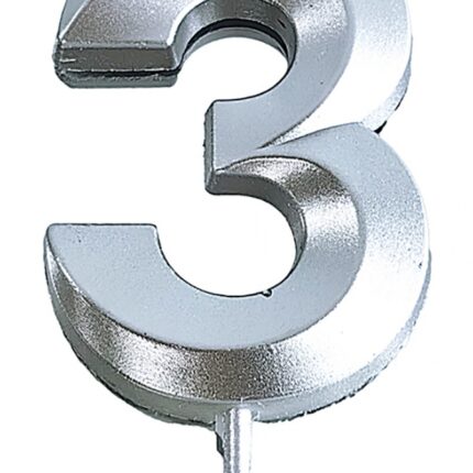 Świeczka PARTY GO, cyfra 3, 4,8cm, srebrna (opakowanie 24 szt.)