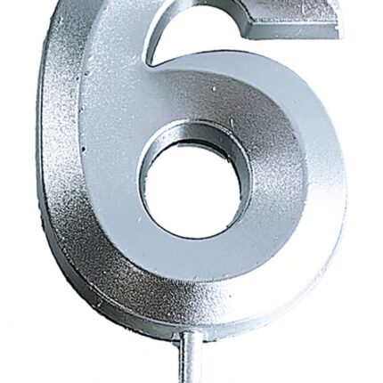 Świeczka PARTY GO, cyfra 6, 4,8cm, srebrna (opakowanie 24 szt.)