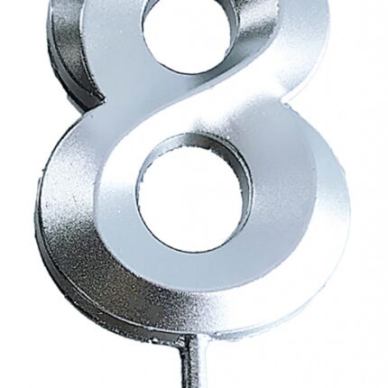 Świeczka PARTY GO, cyfra 8, 4,8cm, srebrna (opakowanie 24 szt.)