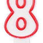 Świeczka PARTY GO, cyfra 8, 9cm, biało-czerwona (opakowanie 24 szt.)