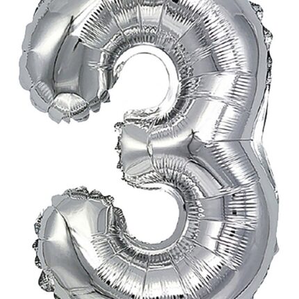 Balon foliowy PARTY GO, cyfra 3, 80cm, srebrny (opakowanie 12 szt.)