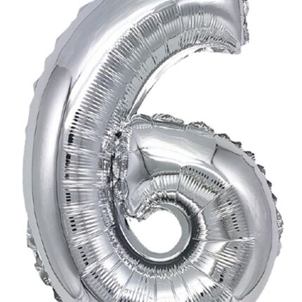 Balon foliowy PARTY GO, cyfra 6, 80cm, srebrny (opakowanie 12 szt.)