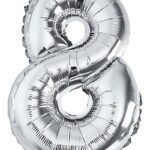 Balon foliowy PARTY GO, cyfra 8, 80cm, srebrny (opakowanie 12 szt.)