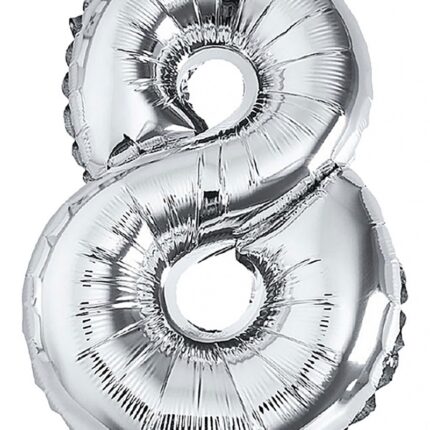 Balon foliowy PARTY GO, cyfra 8, 80cm, srebrny (opakowanie 12 szt.)