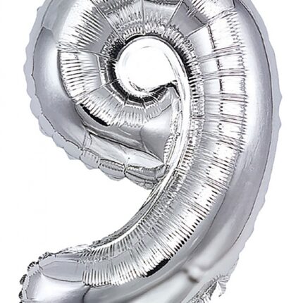 Balon foliowy PARTY GO, cyfra 9, 80cm, srebrny (opakowanie 12 szt.)