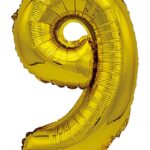 Balon foliowy PARTY GO, cyfra 9, 80cm, złoty (opakowanie 12 szt.)