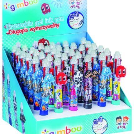 Długopis wymazywalny GIMBOO 4w1, żelowy, pakowany w displayu, mix kolorów/wzorów