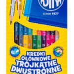 Kredki ołówkowe trójkątne dwustronne ASTRA - 12=24 kolory z temperówką - złota i srebrna kredka w komplecie