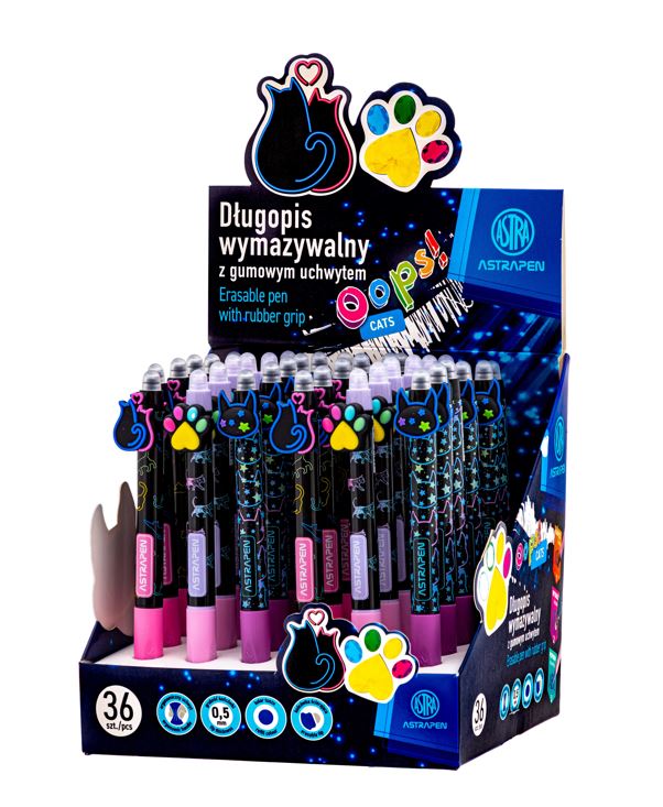 Długopis automatyczny wymazywalny z gumowym uchwytem 0,5 mm ASTRAPEN OOPS! CATS Długopis automatyczny wymazywalny z gumowym uchwytem 0,5 mm ASTRAPEN OOPS! CATS - obrazek 1
