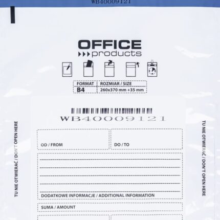 Koperta bezpieczna OFFICE PRODUCTS, B4, 255x340mm, 50szt., biała