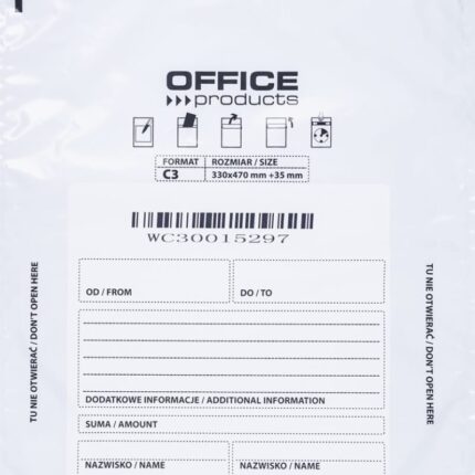 Koperta bezpieczna OFFICE PRODUCTS, C3, 330x470mm, 50szt., biała