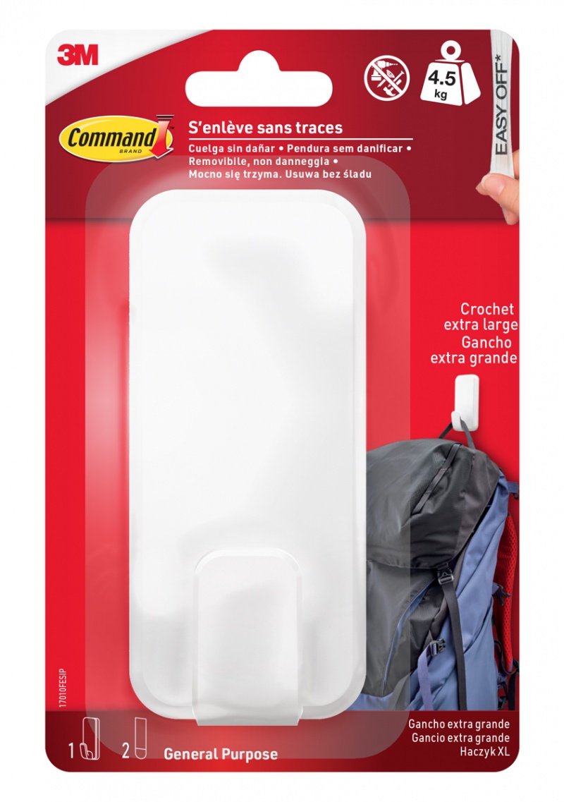 400209-411514-haczyk_command_17010fesip_xl_do_ciezkich_prz-800w Haczyk COMMAND™ (17010FESIP), XL do ciężkich przedmiotów do 4,5kg, 1 haczyk + 2 paski, biały - obrazek 1