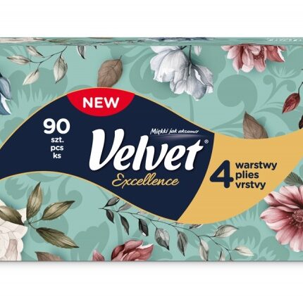 Chusteczki kosmetyczne VELVET Excellence, 4-warstwowe, 90 listków, białe