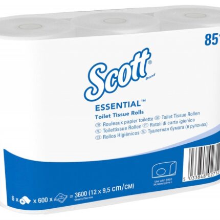 Papier toaletowy SCOTT Essential, 2-warstwowy, 6 rolek x 600 listków, biały