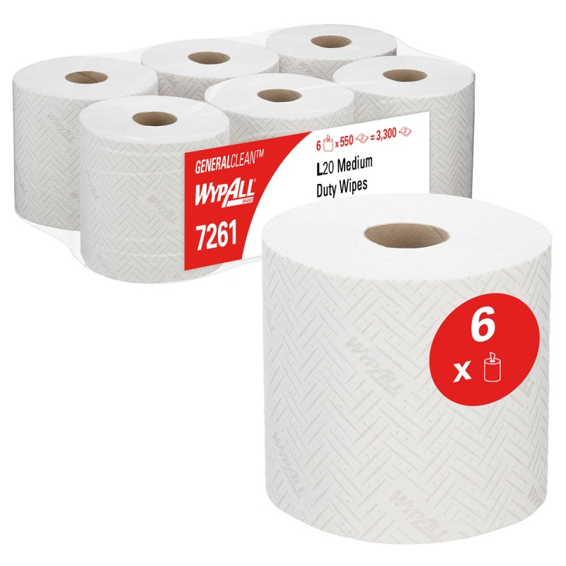 401739-412242-recznik_papierowy_wypall_l20_general_clean_c-800w Ręcznik papierowy WYPALL L20 General Clean, centralne odwijanie, 2-warstwowy, 6 rolek x 550 listków, biały - obrazek 1