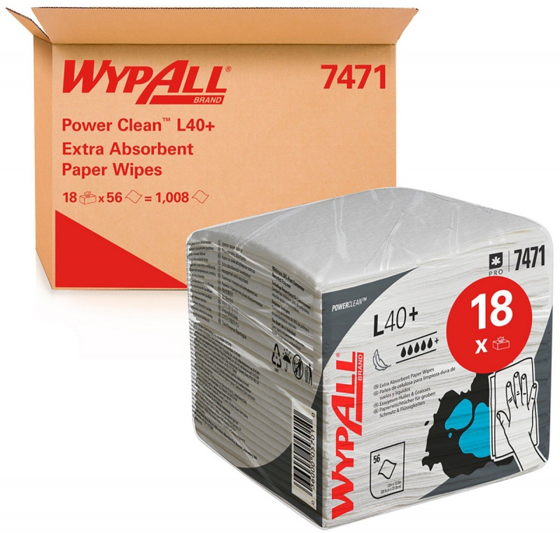 401757-412253-czysciwo_skladane_wypall_l40_power_clean_1_w-800w Czyściwo składane WYPALL L40+ Power Clean, 1-warstwowe, 30,4x31,7cm, 18 x 56 listków, białe - obrazek 1