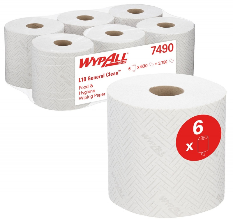 401759-412252-recznik_papierowy_wypall_l10_general_clean_c-800w Ręcznik papierowy WYPALL L10 General Clean, centralne odwijanie, 1-warstwowy, 6 rolek x 630 listków, biały - obrazek 1