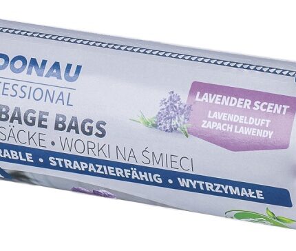 Worki na śmieci DONAU PROFESSIONAL, wytrzymałe, super mocne, z taśmą, 35l, 15 szt., zapach lawendy, fioletowe