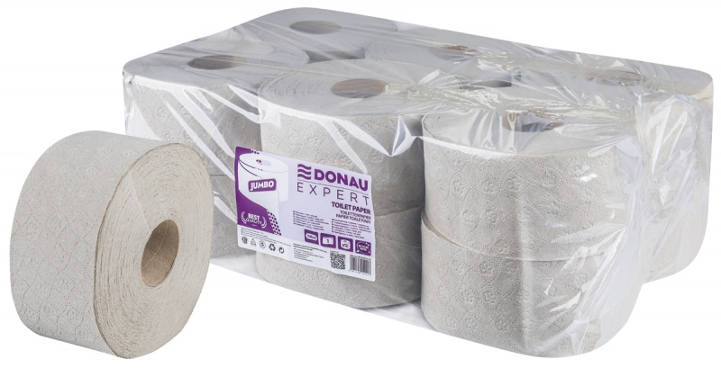 404509-412210-papier_toaletowy_makulaturowy_donau_expert_j-800w Papier toaletowy makulaturowy DONAU EXPERT Jumbo, 1-warstwowy, 750 listków, 12szt., szary - obrazek 1