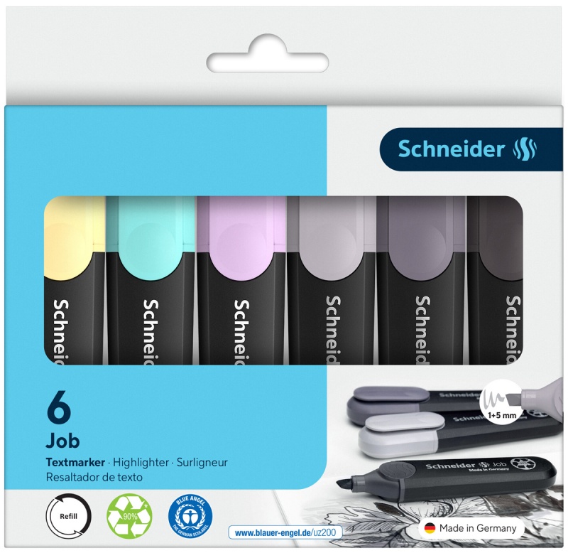 404541-382986-zestaw_zakreslaczy_schneider_job_pastel_grey-800w Zestaw zakreślaczy SCHNEIDER Job Pastel Grey, 1-5 mm, 6 szt., pudełko z zawieszką, mix kolorów - obrazek 1