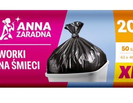 Worki na śmieci ANNA ZARADNA XL, wytrzymałe, 20l, 50 szt., czarne