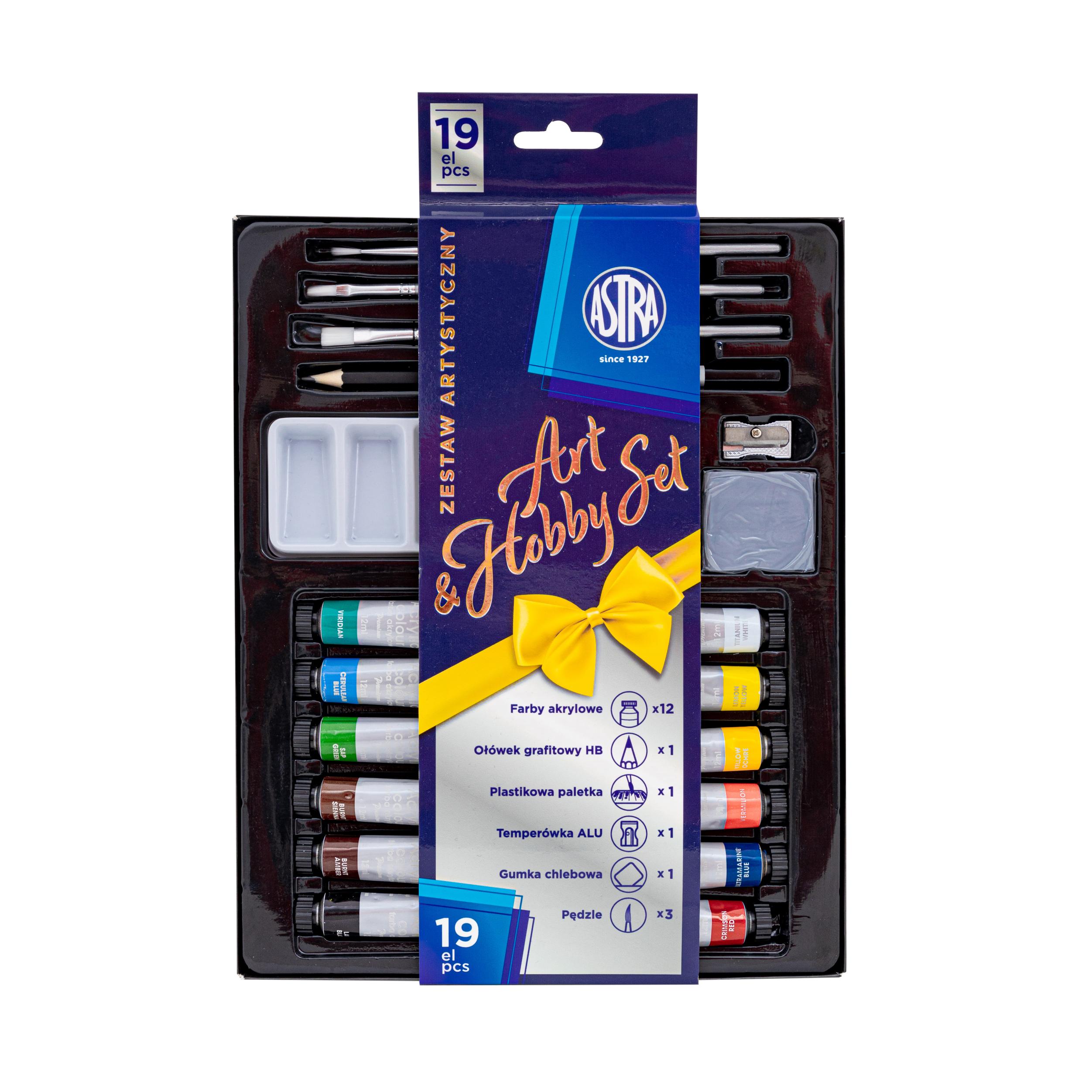 Zestaw artystyczny ASTRA ARTEA 19 el. Farby akrylowe 12 kol×12 ml, 3 pędzle, ołówek, gumka, temperówka, paletka Zestaw artystyczny ASTRA ARTEA 19 el. Farby akrylowe 12 kol×12 ml, 3 pędzle, ołówek, gumka, temperówka, paletka - obrazek 1