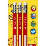 Ołówki grafitowe trójkątne Jumbo HB z gumką do nauki pisania ASTRA + temperówka - 3+1 szt. blister