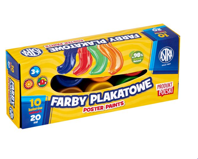 Farby plakatowe Astra 10 kol x 20 ml STANDARD BOX Farby plakatowe Astra 10 kol x 20 ml STANDARD BOX - obrazek 1