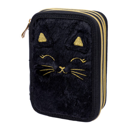 Piórnik JUMBO potrójny z wyposażeniem ASTRABAG FLUFFY KITTY BLACK, AC31