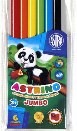 Kredki ołówkowe trójkątne Jumbo 6 kolorów ASTRINO + temperówka