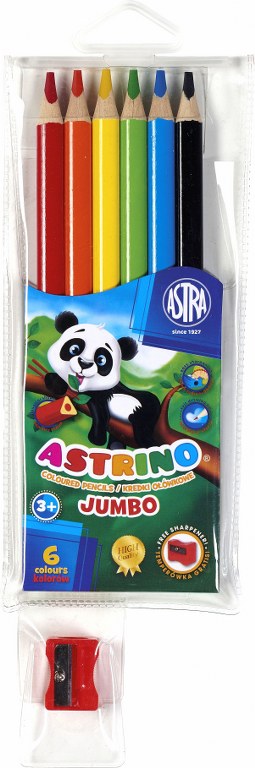 Kredki ołówkowe trójkątne Jumbo 6 kolorów ASTRINO + temperówka Kredki ołówkowe trójkątne Jumbo 6 kolorów ASTRINO + temperówka - obrazek 1