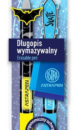 Długopis wymazywalny CLICK z gumowym uchwytem 0,5 mm 0,5 mm ASTRAPEN OOPS! SKATE & BATS - 2 szt. PET box