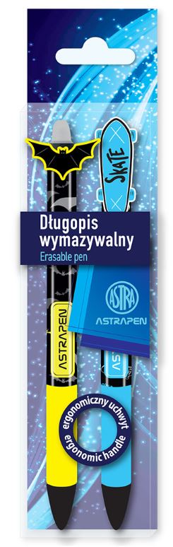 Długopis wymazywalny CLICK z gumowym uchwytem 0,5 mm 0,5 mm ASTRAPEN OOPS! SKATE & BATS - 2 szt. PET box Długopis wymazywalny CLICK z gumowym uchwytem 0,5 mm 0,5 mm ASTRAPEN OOPS! SKATE & BATS - 2 szt. PET box - obrazek 1