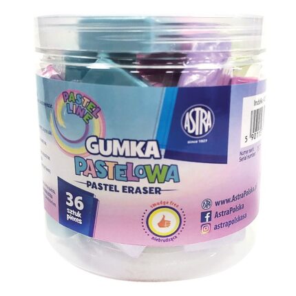 Gumka kwadratowa pastelowa ASTRA PASTEL LINE - 36 szt. drum