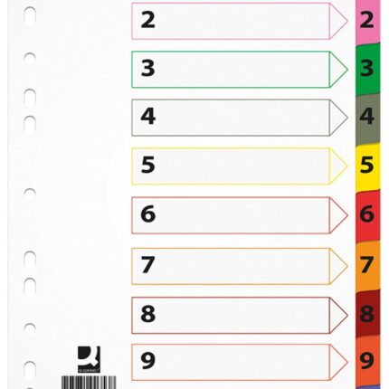 Przekładki Q-CONNECT Mylar, karton, A4, 225x297mm, 1-10, 10 kart, lam. indeks, mix kolorów