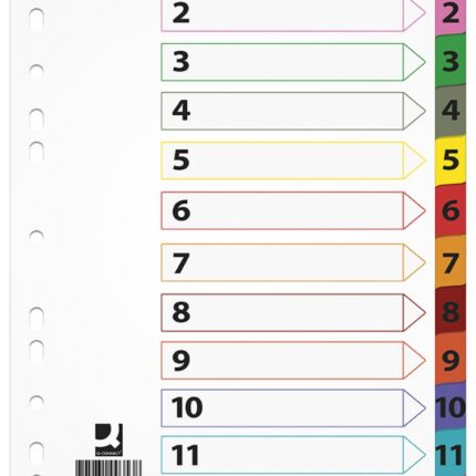 Przekładki Q-CONNECT Mylar, karton, A4, 225x297mm, 1-12, 12 kart, lam. indeks, mix kolorów