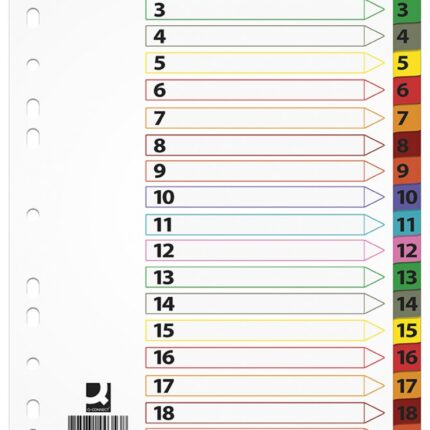 Przekładki Q-CONNECT Mylar, karton, A4, 225x297mm, 1-20, 20 kart, lam. indeks, mix kolorów