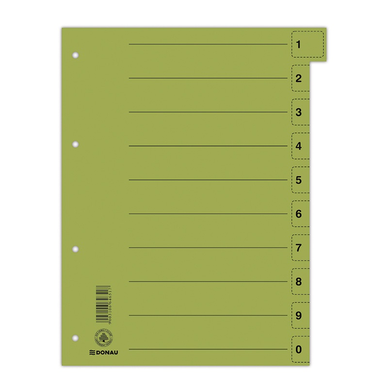71399-14451-przekladki_donau_karton_a4_235x300mm_0_9_10_ka-800w Przekładka DONAU, karton, A4, 235x300mm, 0-9, 1 karta z perforacją, zielona - obrazek 1
