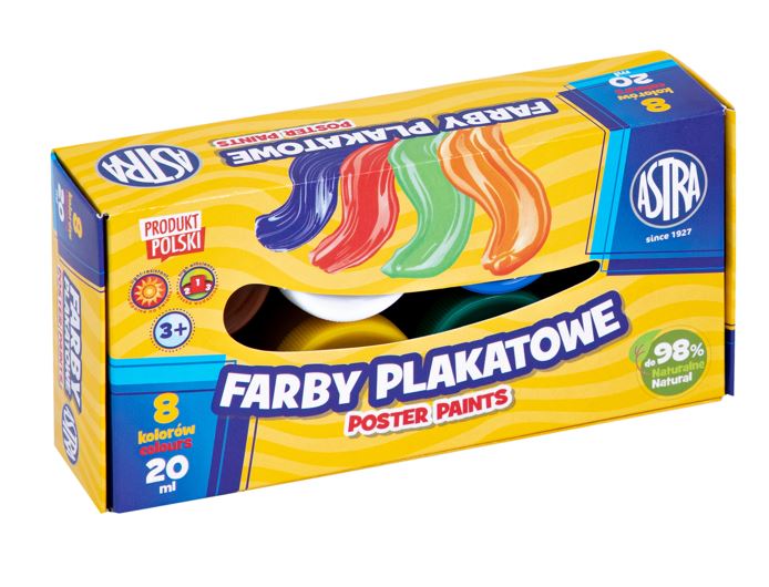 Farby plakatowe Astra 8 kol x 20 ml STANDARD BOX Farby plakatowe Astra 8 kol x 20 ml STANDARD BOX - obrazek 1