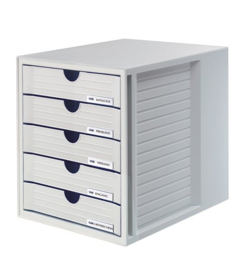 72152-18638-zestaw_5_szufladek_han_system_box_polistyren_a-800w-1 Zestaw 5 szufladek HAN System-Box, polistyren, A4, szary - obrazek 1