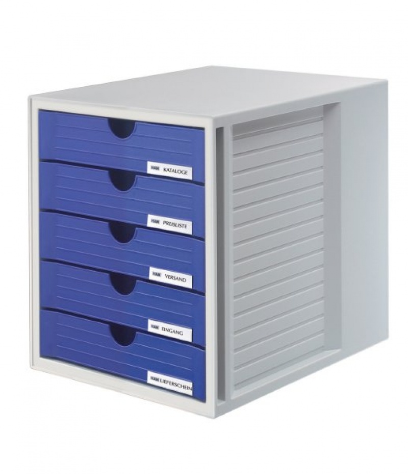 72153-18637-zestaw_5_szufladek_han_system_box_polistyren_a-800w Zestaw 5 szufladek HAN System-Box, polistyren, A4, szaro-niebieski - obrazek 1