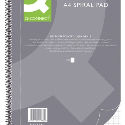 Kołonotatnik Q-CONNECT, A4, w kratkę, 80 kart., 70gsm, perforacja (opakowanie 10 szt.)