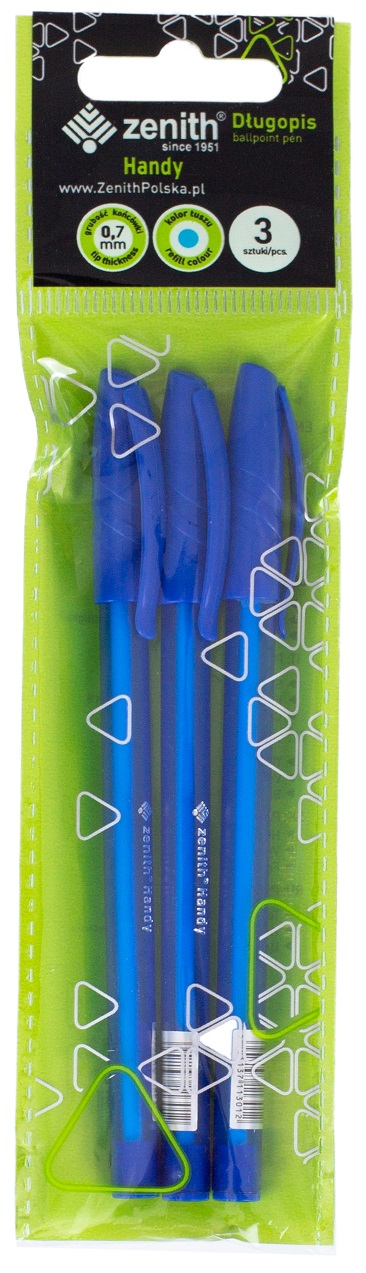 Długopis ze skuwką 0,7 mm ZENITH HANDY niebieski - 3 szt. opp bag Długopis ze skuwką 0,7 mm ZENITH HANDY niebieski - 3 szt. opp bag - obrazek 1