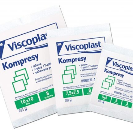 Jałowe kompresy gazowe VISCOPLAST, bawełniane, 17-nitkowe, 8 warstw 5x5cm, 3szt.