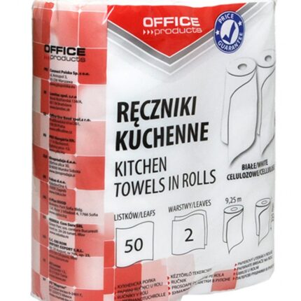 Ręczniki kuchenne celulozowe OFFICE PRODUCTS, 2-warstwowye, 50 listków, 9, 25m, 2szt., białe