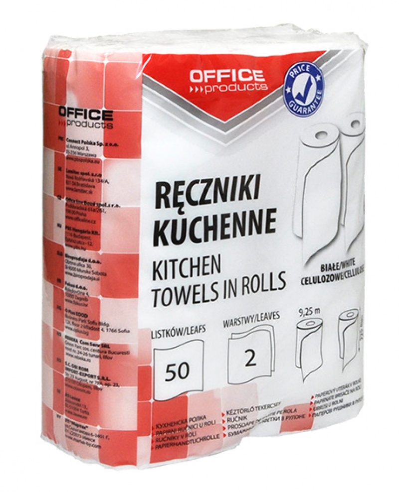 82012-24118-reczniki_kuchenne_celulozowe_office_products_2-800w Ręczniki kuchenne celulozowe OFFICE PRODUCTS, 2-warstwowye, 50 listków, 9, 25m, 2szt., białe - obrazek 1
