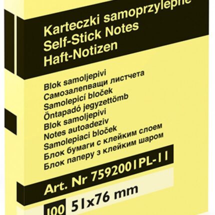 Bloczek samoprzylepny DONAU Eco, 51x76mm, 1x100 kart., jasnożółty (opakowanie 12 szt.)
