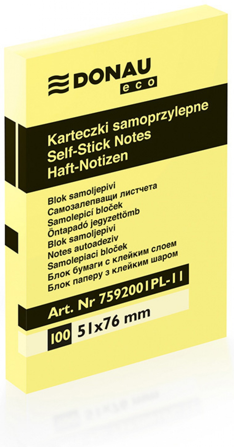 82331-13454-bloczek_samop_donau_eco_51x76mm_1x100_kart_jas-800w Bloczek samoprzylepny DONAU Eco, 51x76mm, 1x100 kart., jasnożółty (opakowanie 12 szt.) - obrazek 1